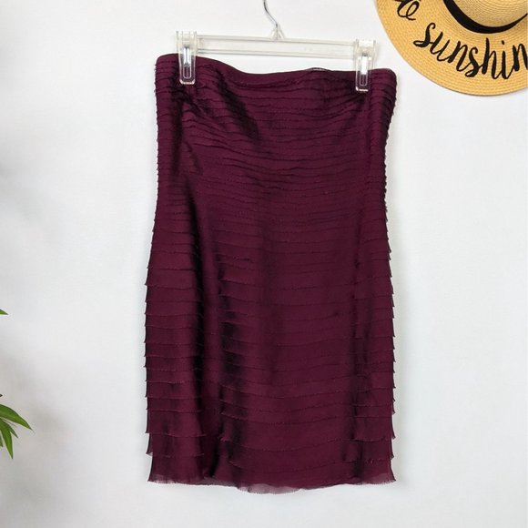 Alice + Olivia 100% Silk Strapless Layered Ruffle Dress M Burgundy Wine - Picture 4 of 10